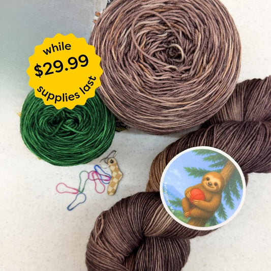 Slow Stitch Summer – Sloth-Themed Hand-Dyed Yarn Kit