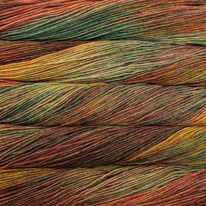 Malabrigo Rios: Close-up of a skein of Malabrigo Rios yarn showing the texture and color variations.