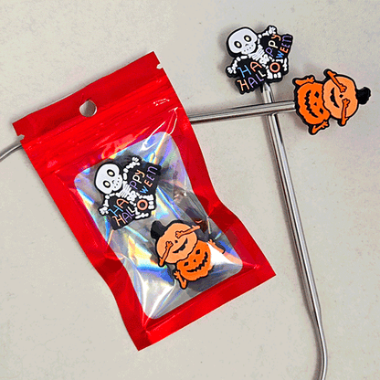 Point Protectors: Halloween-themed pins with a red bag on a light gray background